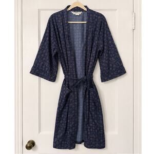 Vintage Hemingway Point Blue Medallion Print Belted Robe USA Made Size L/XL